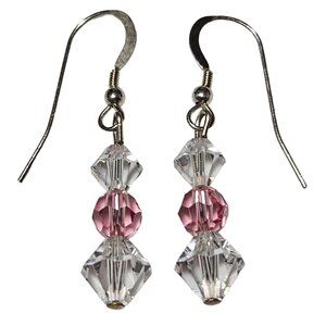 Crystal & Pink BeadeElegant Retro Pink Clear Crystal Beaded Dangle Drop Earrings